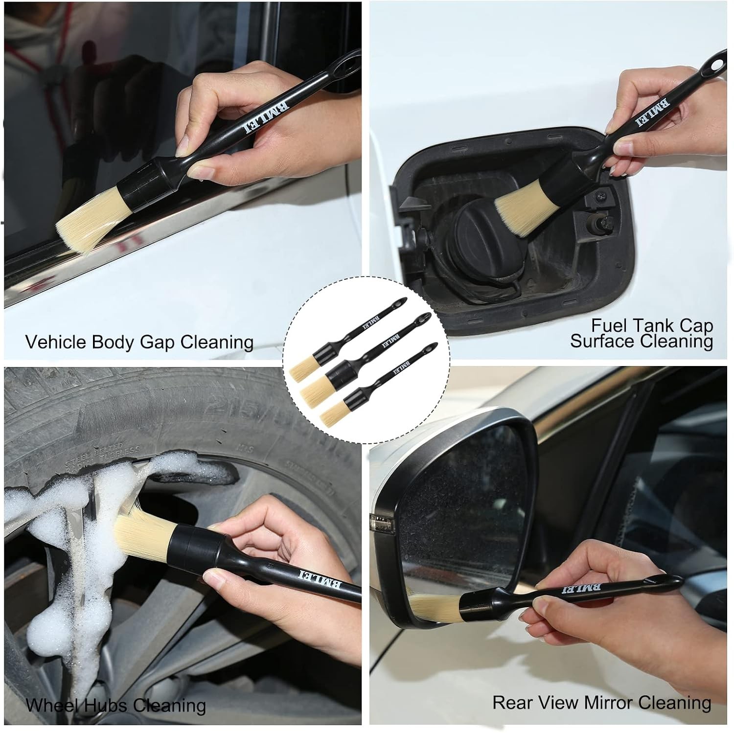 5pcs Car Detailing Brushes Set, Boars Hair Auto Car Detail Brush Kit No Scratch,