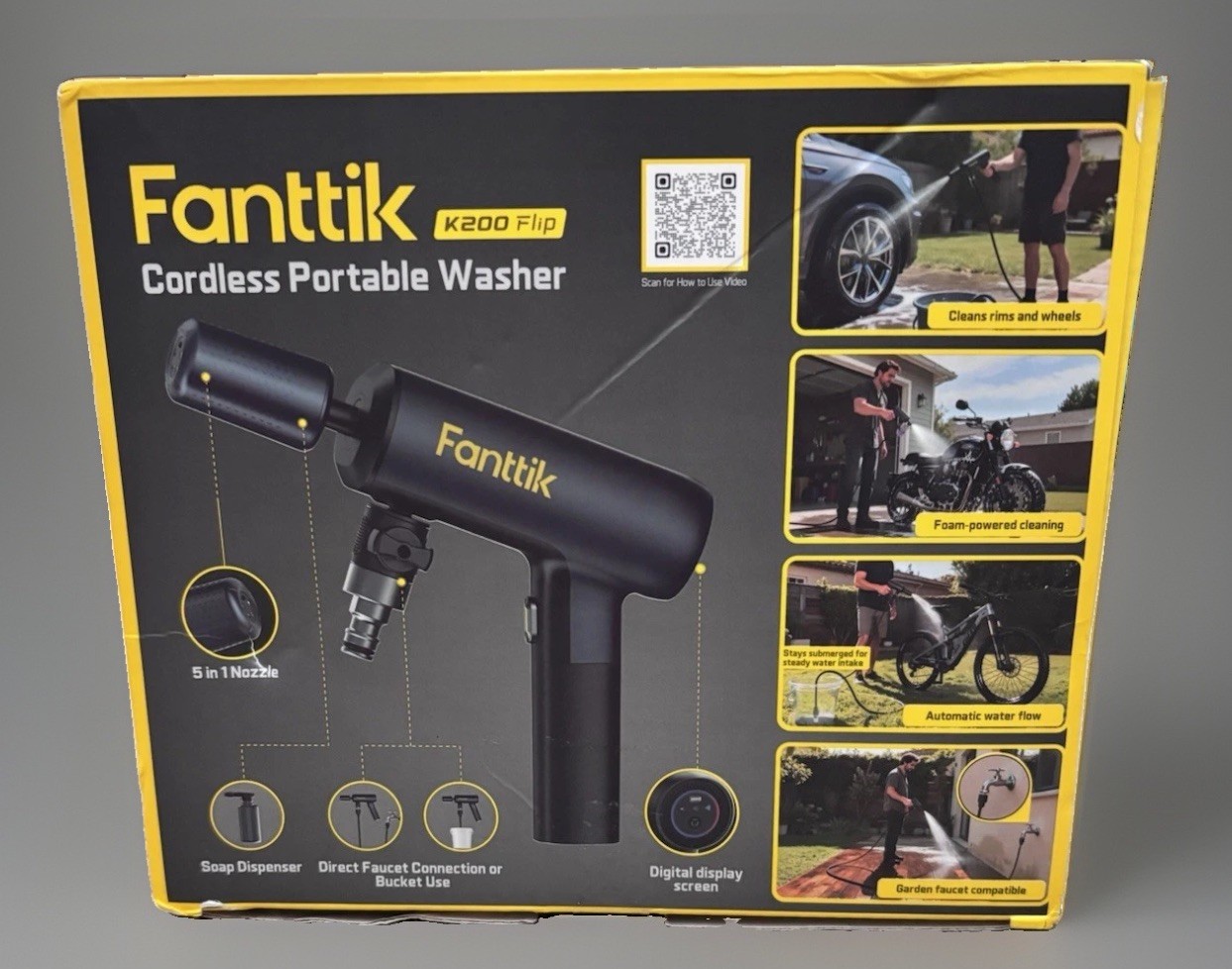 Fanttik K200 Flip Cold Water Pressure Washer Cordless Portable 100W Soap Tank