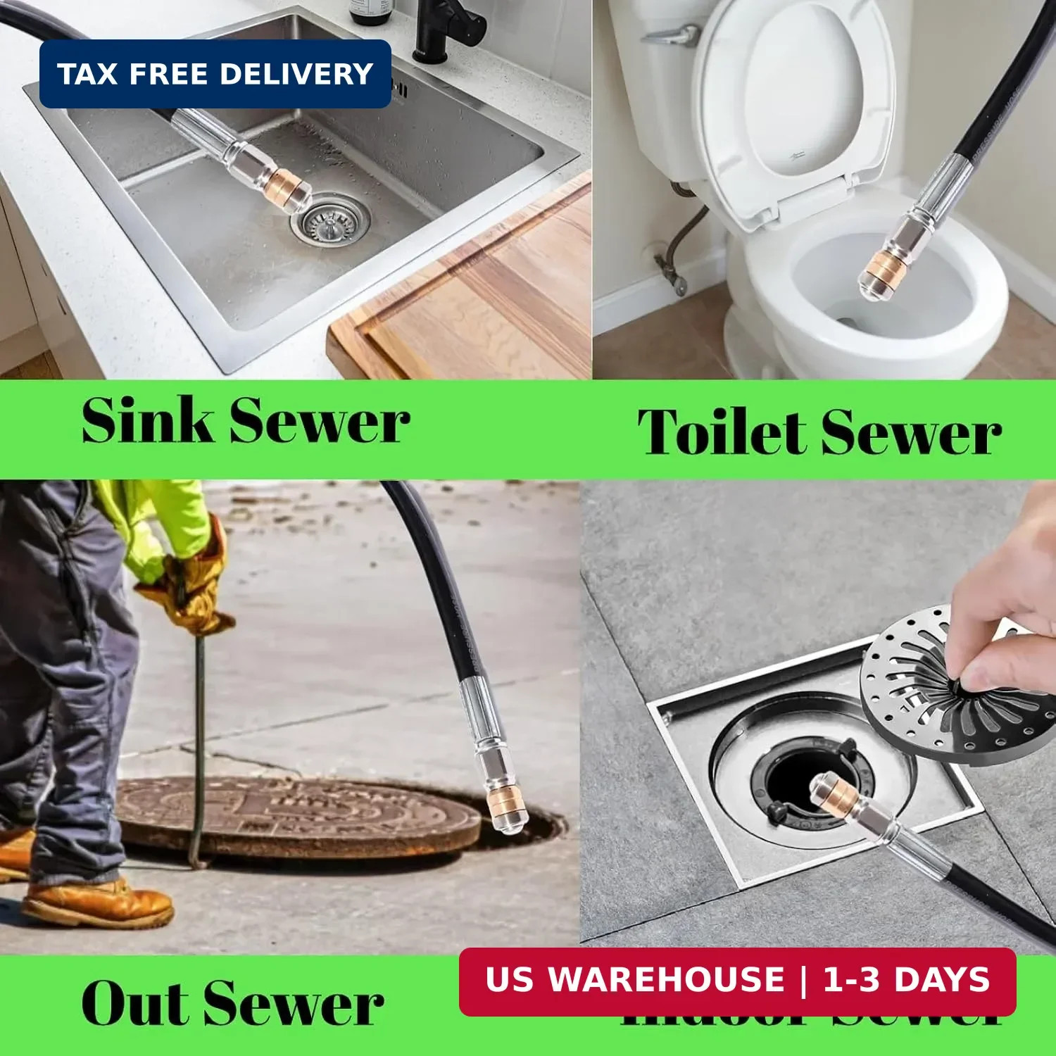 Sewer Jetter Kit for Pressure Washer 5800 PSI Drain Cleaner Hose 1/4 Female NPT,