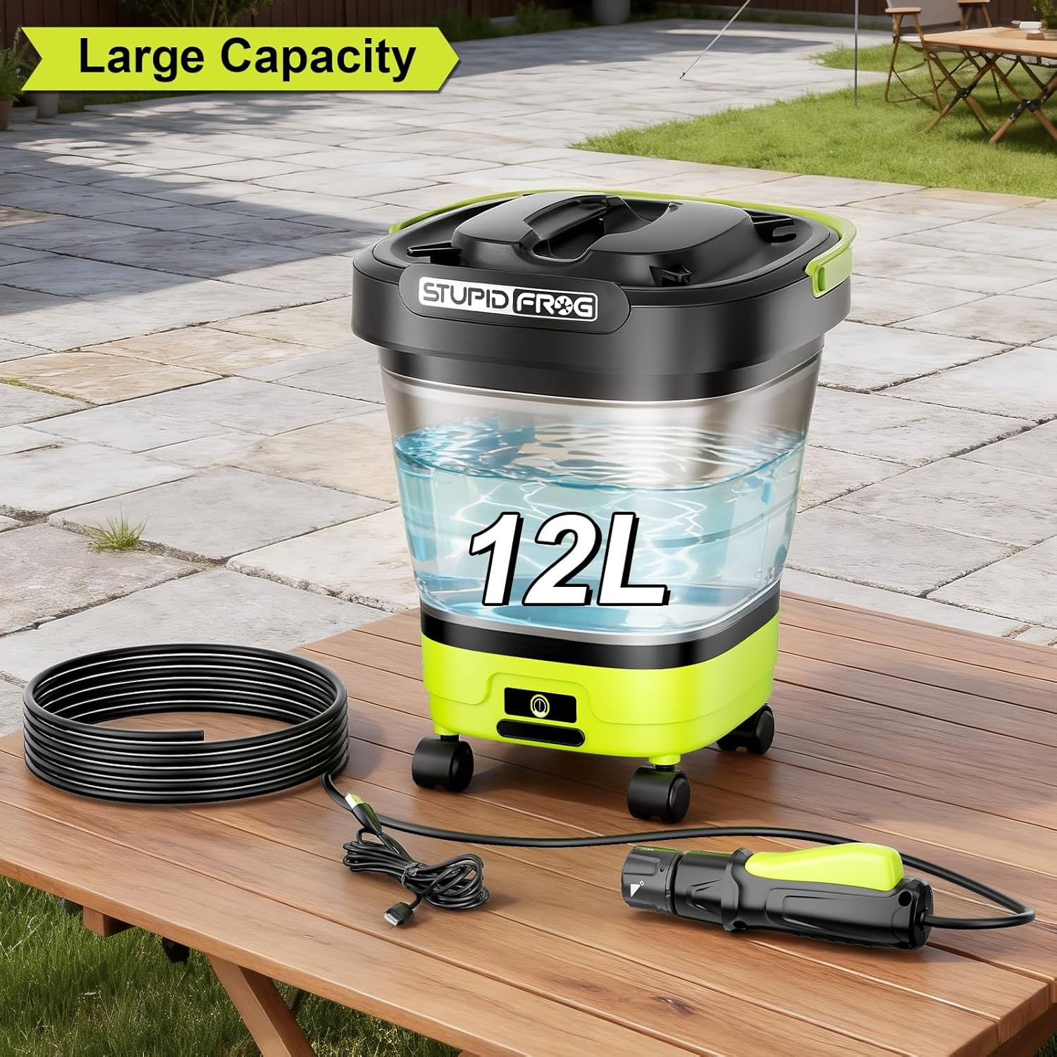 Cordless Portable Pressure Washer, 12L Tank, 4 Nozzles, Battery-Powered Cleaning
