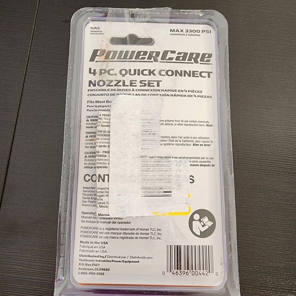 PowerCare 4 Piece Pressure Washer Nozzle Set – Gas / Electric 2000-3300 PSI