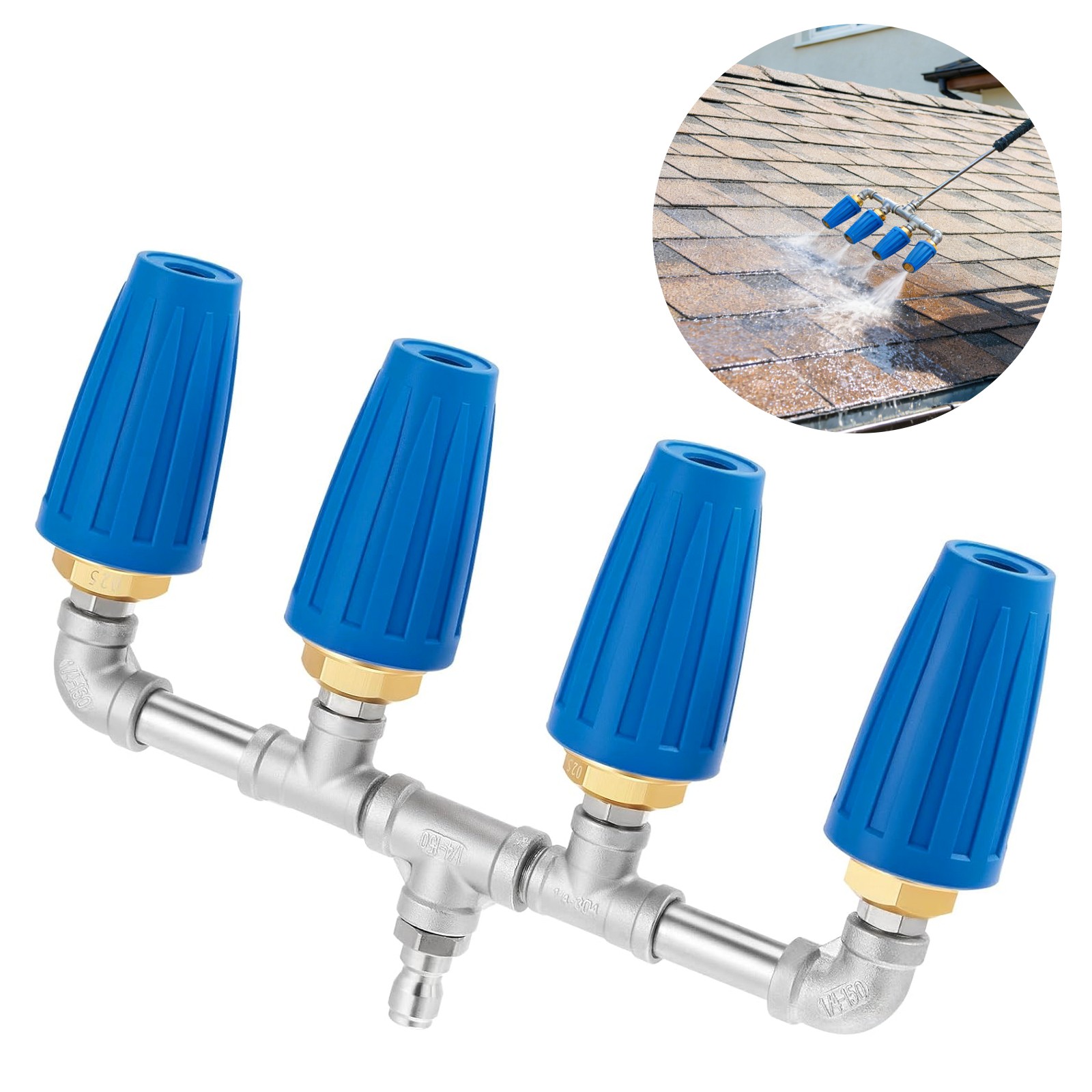 4000PSI 4in1 Turbo Pressure Washer Nozzle Rotating Spray 1/4 Quick Connect Brass