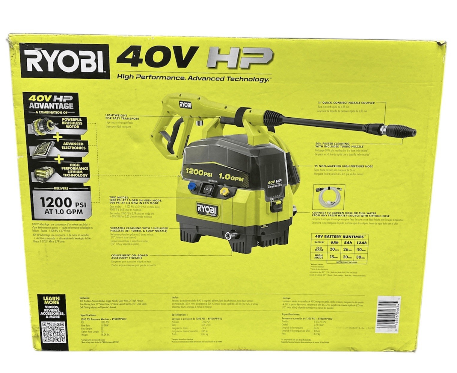 New Ryobi RY40HPPW12B 40V Brushless Pressure Washer Tool Only