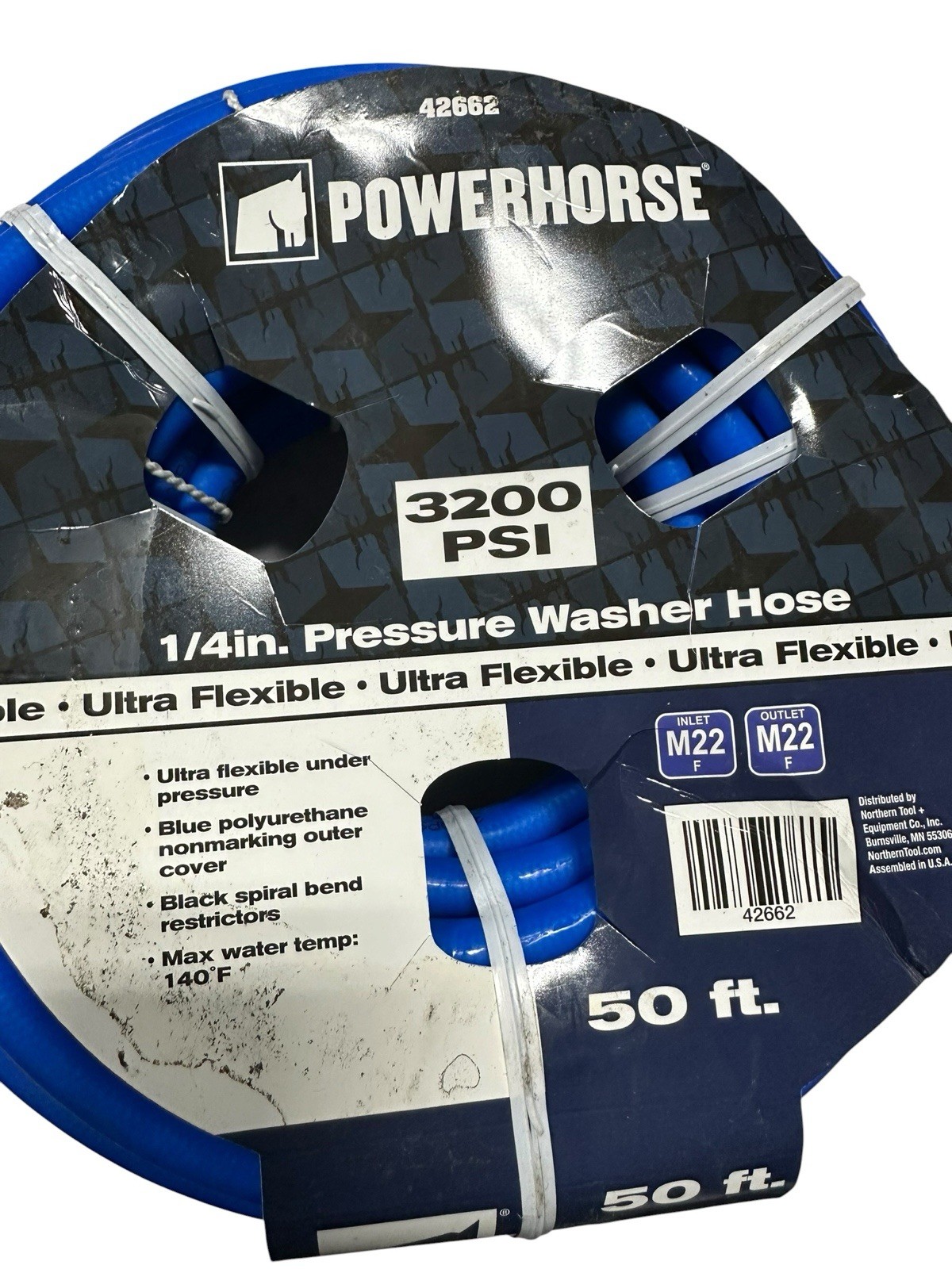 Powerhorse 42662, Ultra Flex Pressure Washer Hose, 1/4in. x 50ft., 3200 PSI NEW