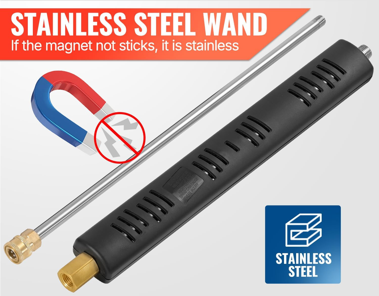 Pressure Washer Gun Wand with Swivel 3/8″ Plug & M22 Coupler, Stainless Steel Ex