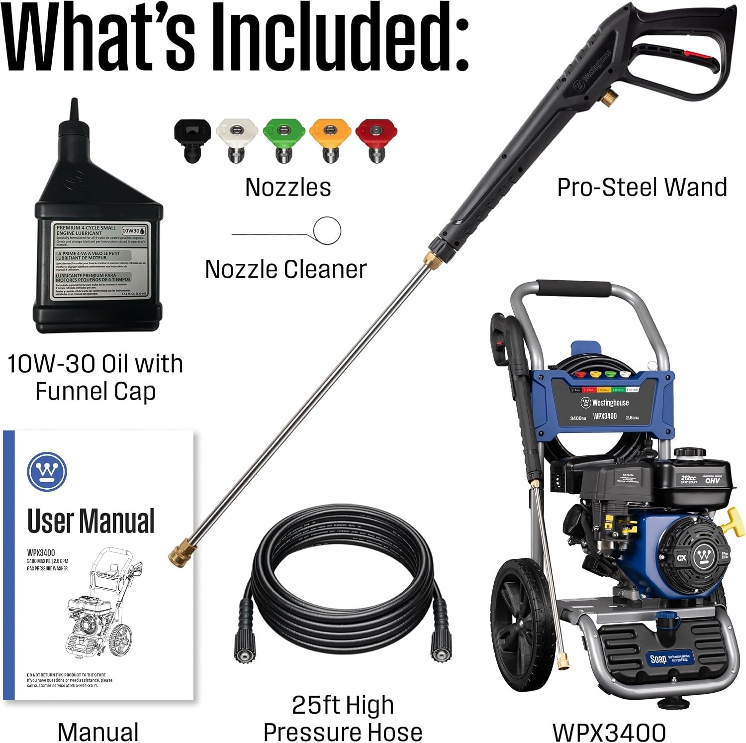 WPX3400 Gas Pressure Washer, 3400 PSI and 2.6 GPM, Onboard Soap Tank, Spray Gun