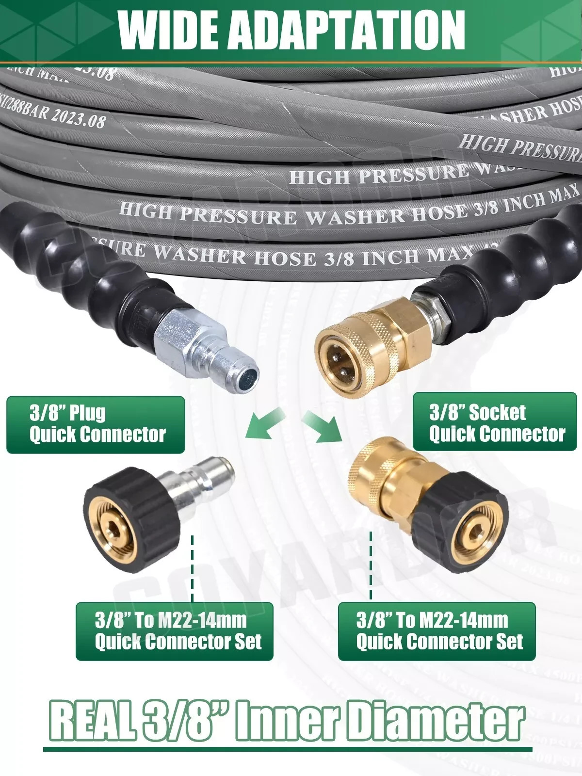 COYARDOR 4500 psi High Power Washer Hose 3/8″ for Hot Water, Non Marking Rubber