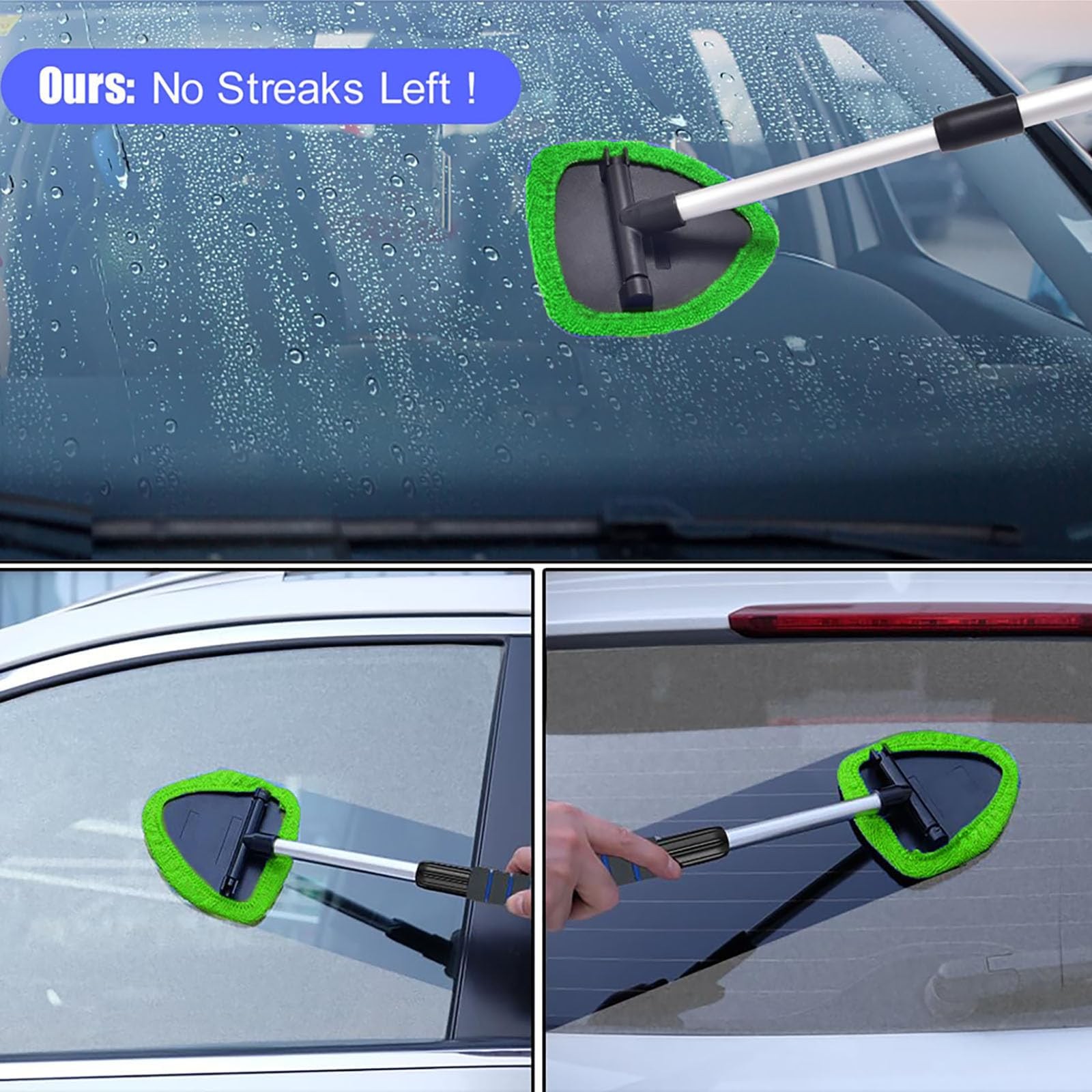 Windshield Cleaning Tool with 4 Reusable Microfiber Pads and Extendable Handle