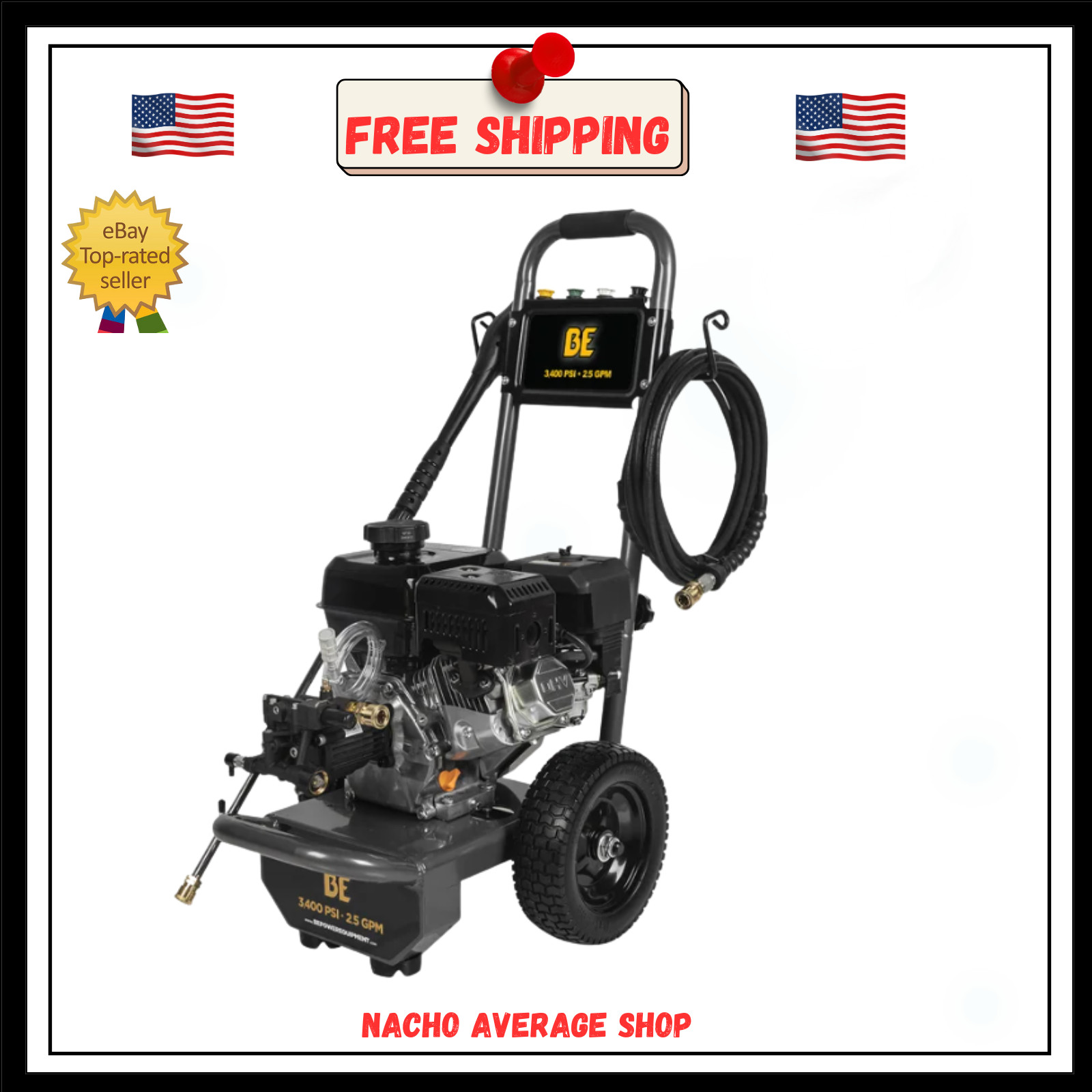 BE Power 3,400 PSI 2.5 GPM, 223cc, Cold Water Gas Pressure Washer