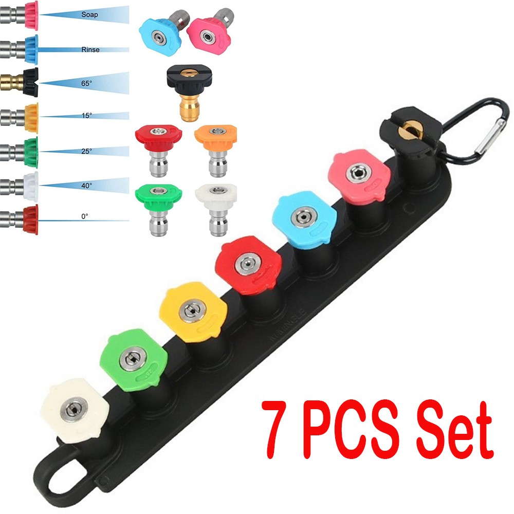 7PCS Pressure Washer Spray Nozzle Tips & Holder Set 1/4″Quick Connect High Power