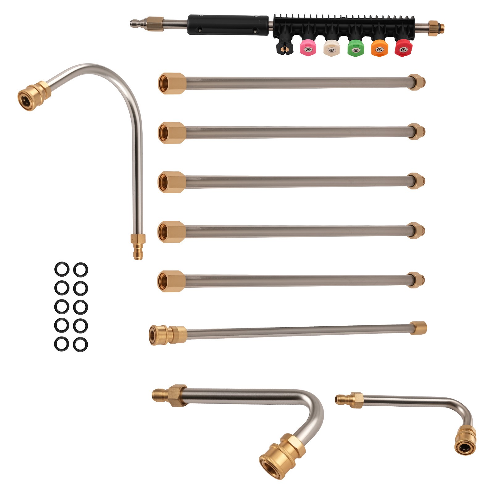 120in Pressure Washer Extension Rod Brass 4000PSI 30° 90° U Shape 6 Spray Nozzle