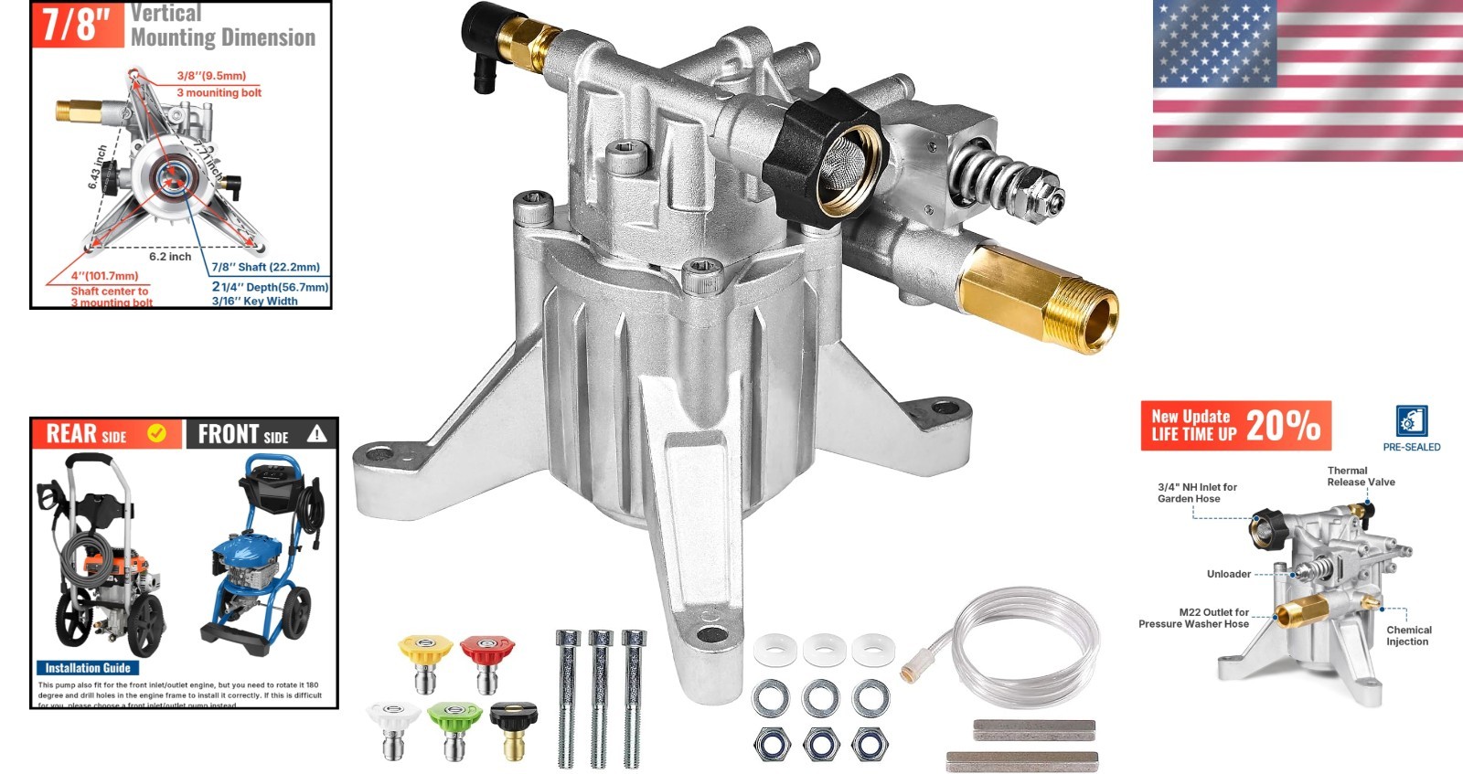 Versatile 7/8″ Shaft Pressure Washer Pump – Compatible with RYOBI, Honda & More