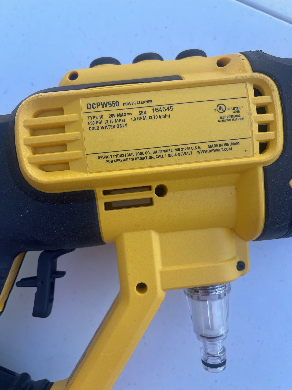 DeWalt 20v Max Cordless 550 PSI Cold Water Power Cleaner Model# DCPW550