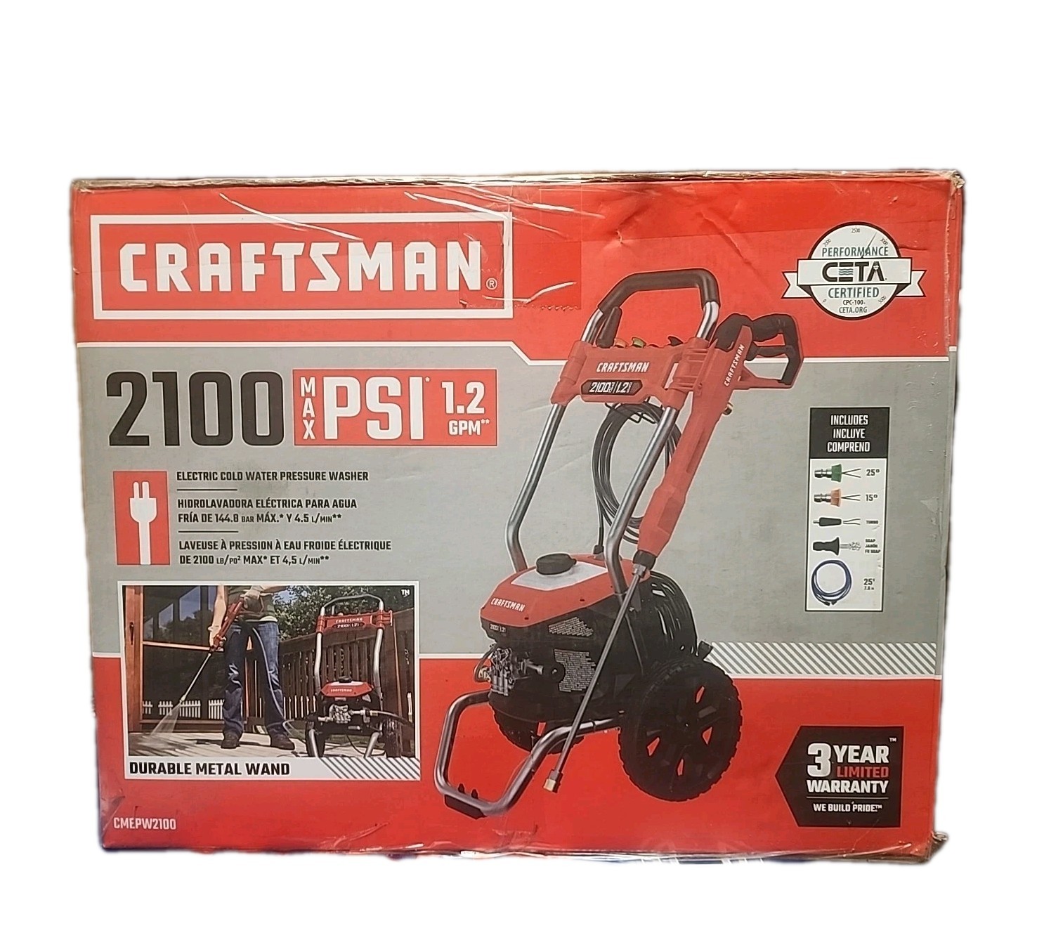 Craftsman 2100 Max Psi 1.2 Gpm Electric Cold Water Pressure Washer CMEPW2100