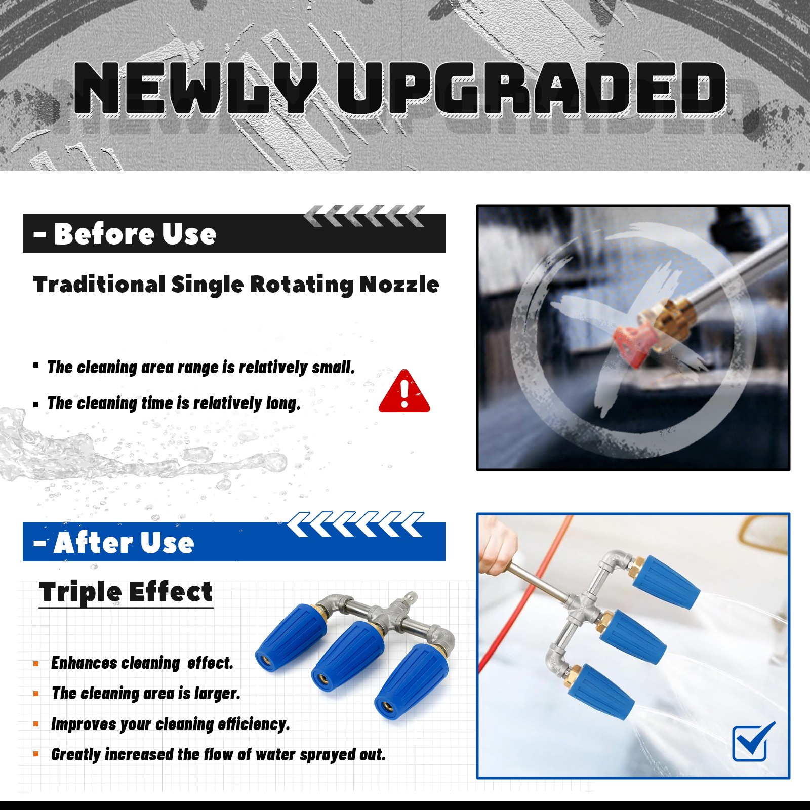360° Rotating Triple Turbo Nozzle 1/4″ Quick Connect Pressure Washer Tip