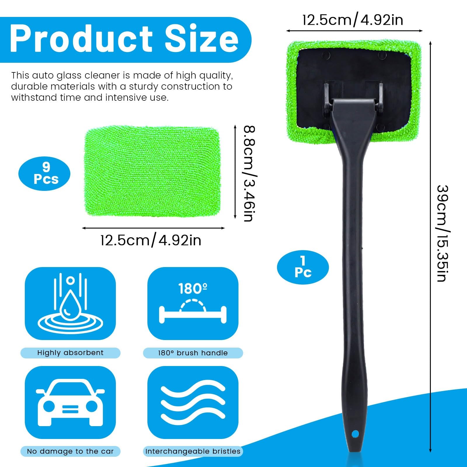 Bagentry Rectangle Windshield Cleaner Tool Kit, 4.9″ x 3.4″ x 15.7″, Green