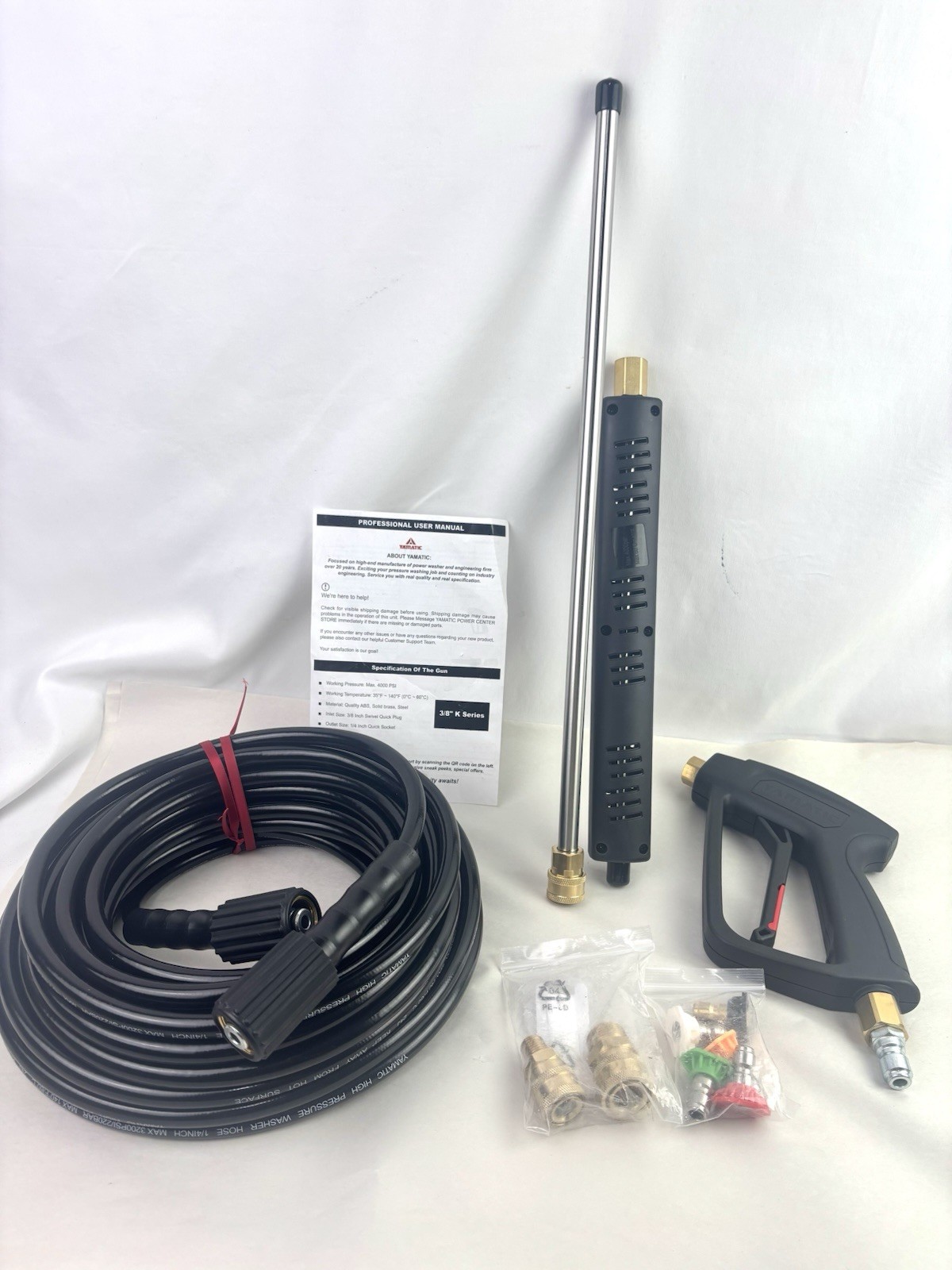 50ft YAMATIC Pressure Washer Gun and Hose Kit 3/8″ Swivel Quick Connect M22-14mm