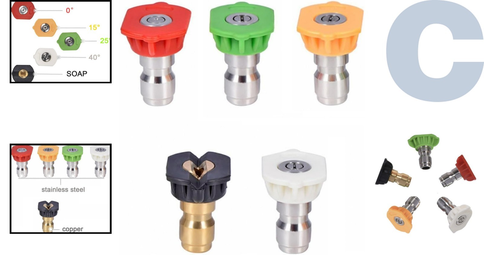 5-Piece Pressure Washer Nozzle Tips Set – 1/4 Inch, 4000 PSI Power Cleaning