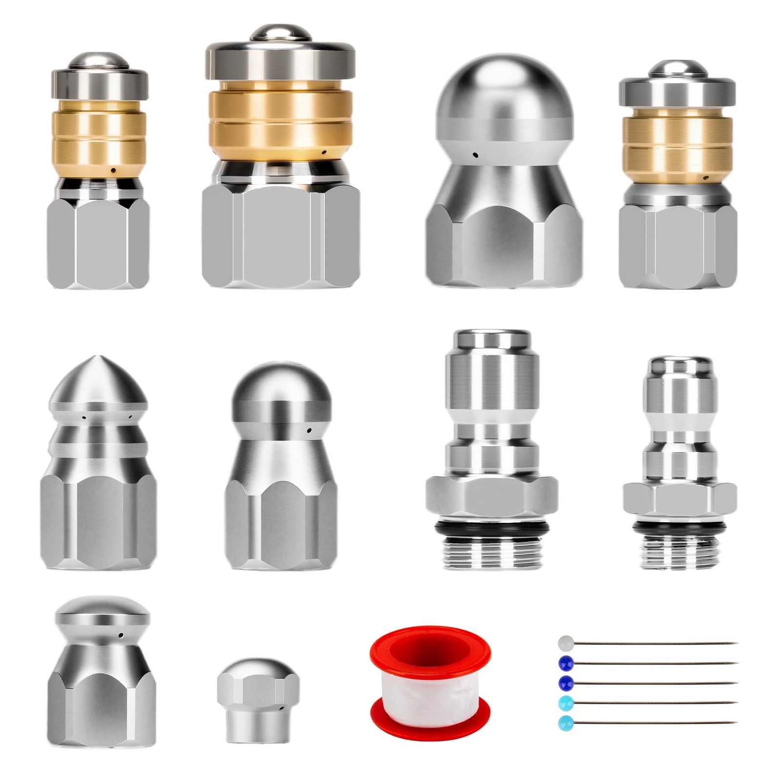 10pcs Sewer Jetter Nozzle Kit Stainless Steel Jetter Heads Kit for Pressure W…