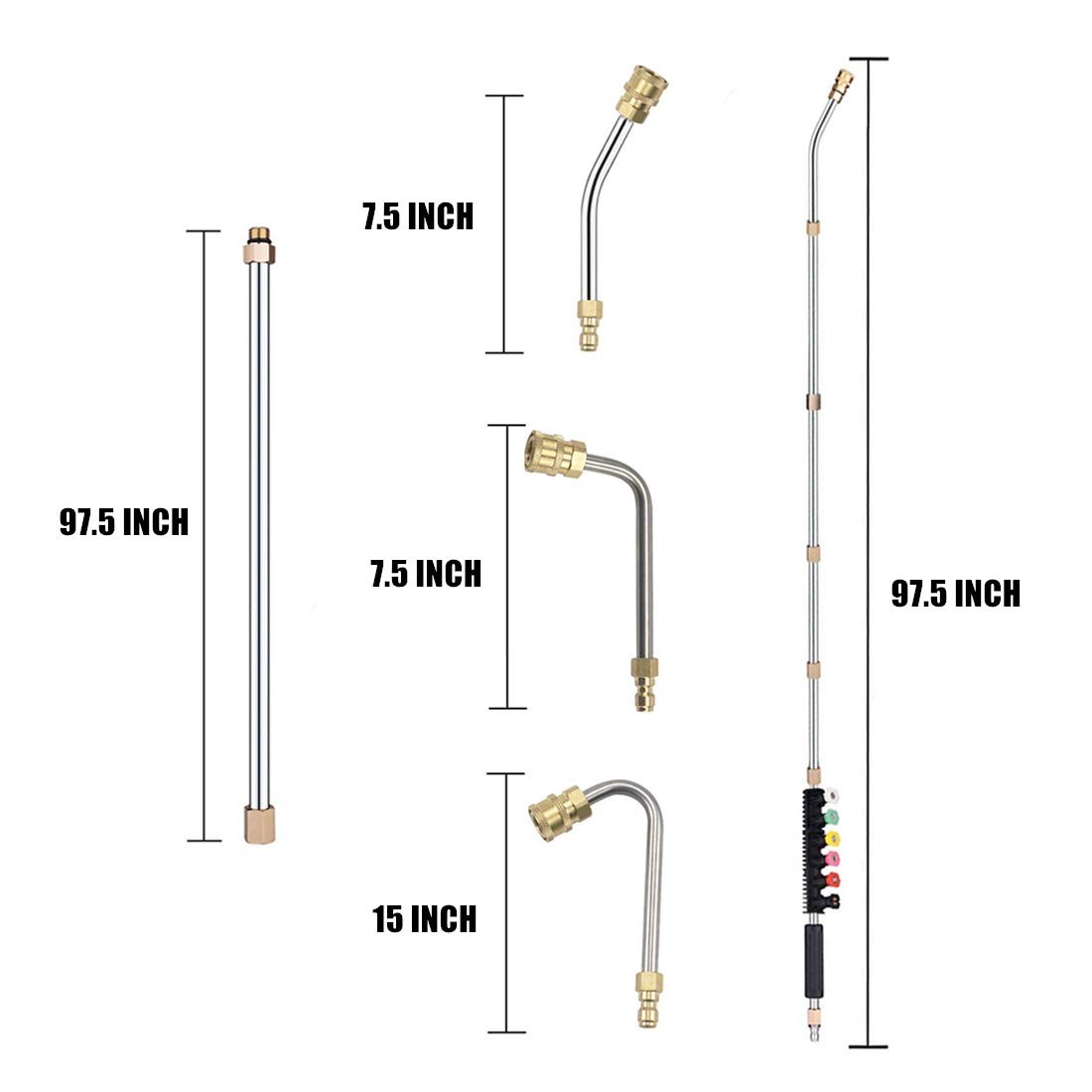 Pressure Washer Spray Nozzle Tip, 30°, 90°, 120° Bend Rod, 1/4 Inch Quick Connec