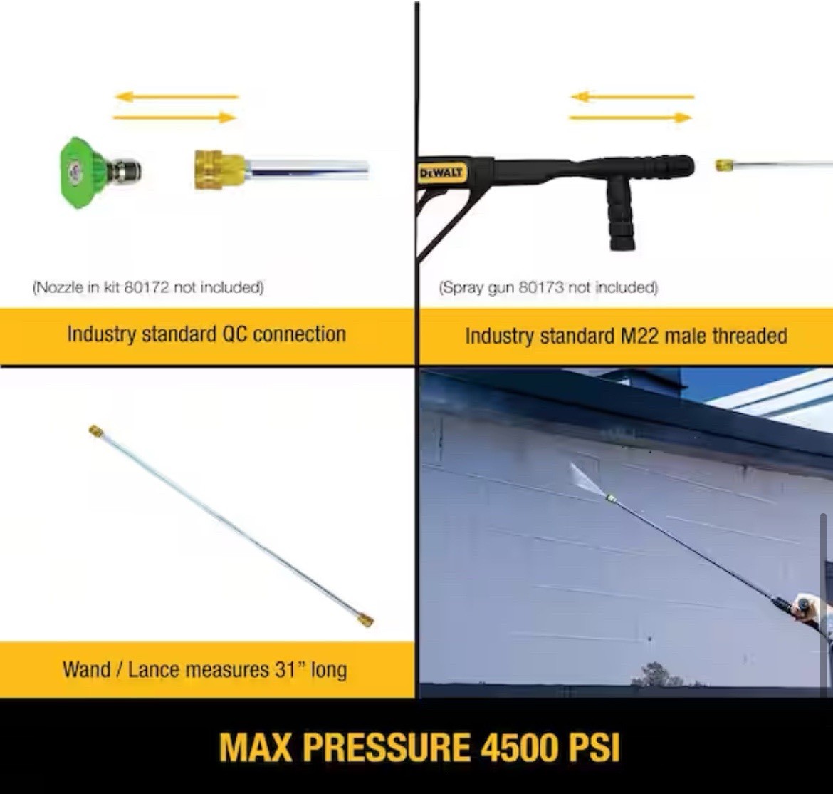 DEWALT 31 in. Pressure Washer Extension Spray Wand w/ 4500 PSI for Cold Water