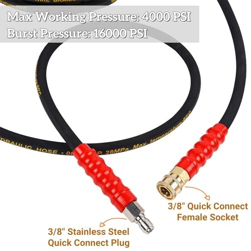50FT Pressure Washer Hose with 3/8 Inch Quick Connect – High Tensile Wire