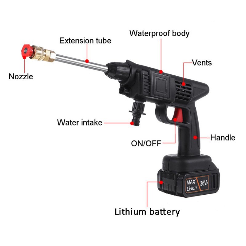 Portable Cordless Electric High Pressure Water Spray Gun Car Washer Cleaner Tool