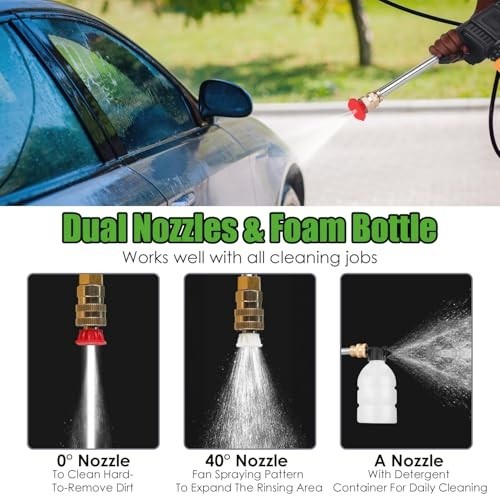 Cordless Pressure Washer 400PSI, 300W Portable Power Washer with 2 Nozzles & Foa
