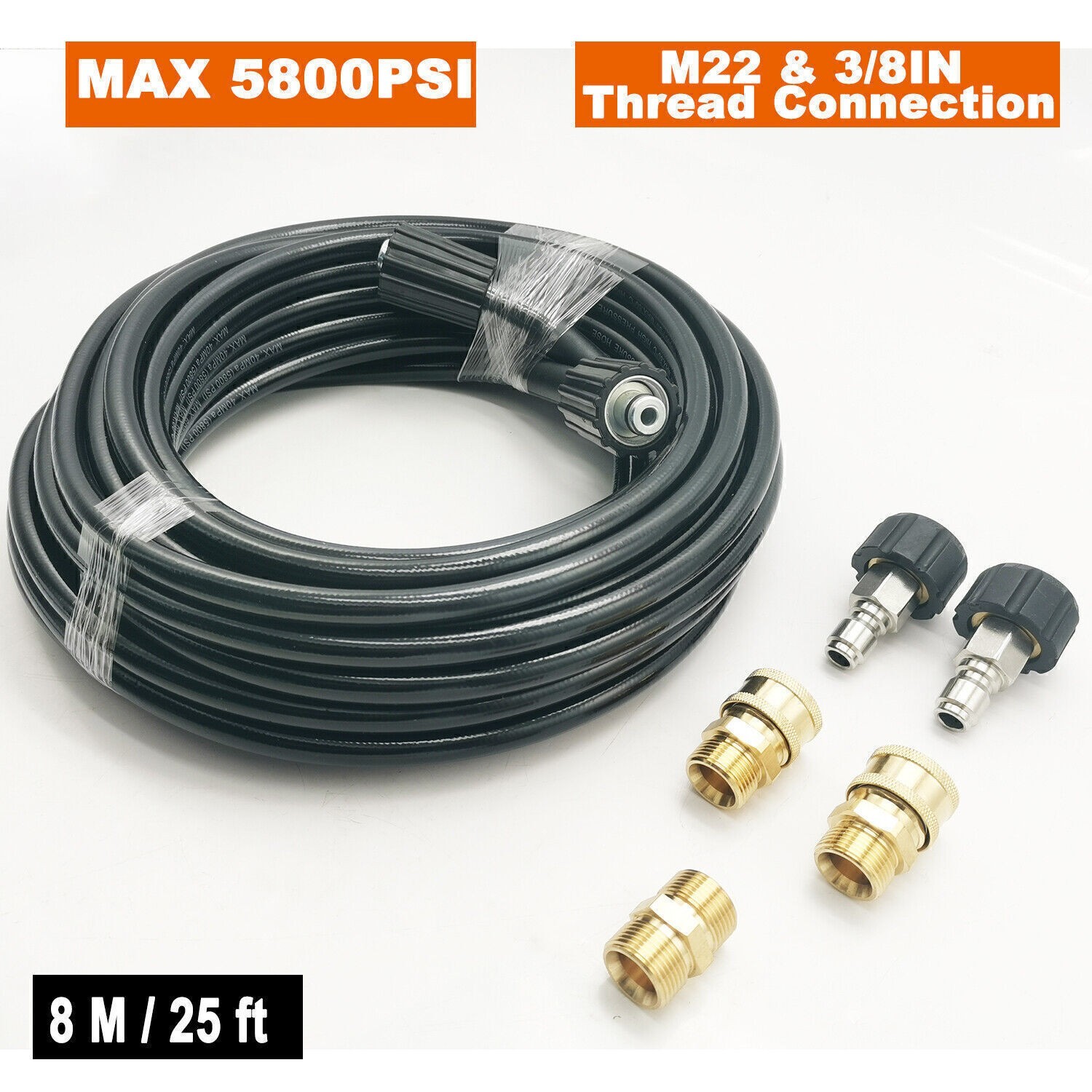 High Pressure Washer Hose 25/50/100ft 5800PSI M22 Power Washer Extension Hose ！