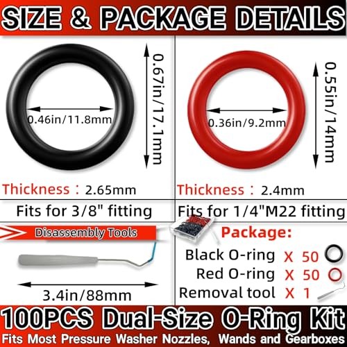 Power Pressure Washer O-Rings 100PCS for 1/4″ & 3/8″ Quick Coupler – Compatible