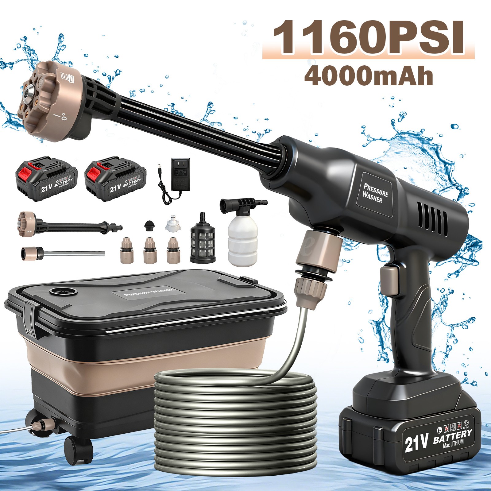 Cordless Electric High Pressure Water Spray Gun 1160PSI Portable Washer Clean US
