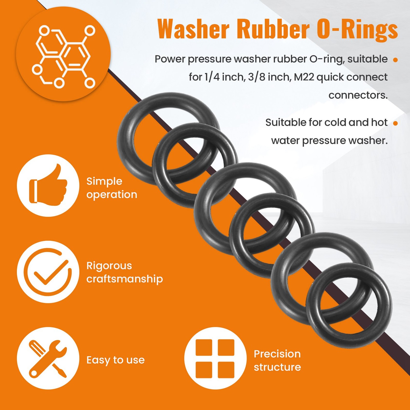 Pressure Washer Rubber O-Rings For 1/4 Inch,3/8 Inch,M22 Connect Coupler1233