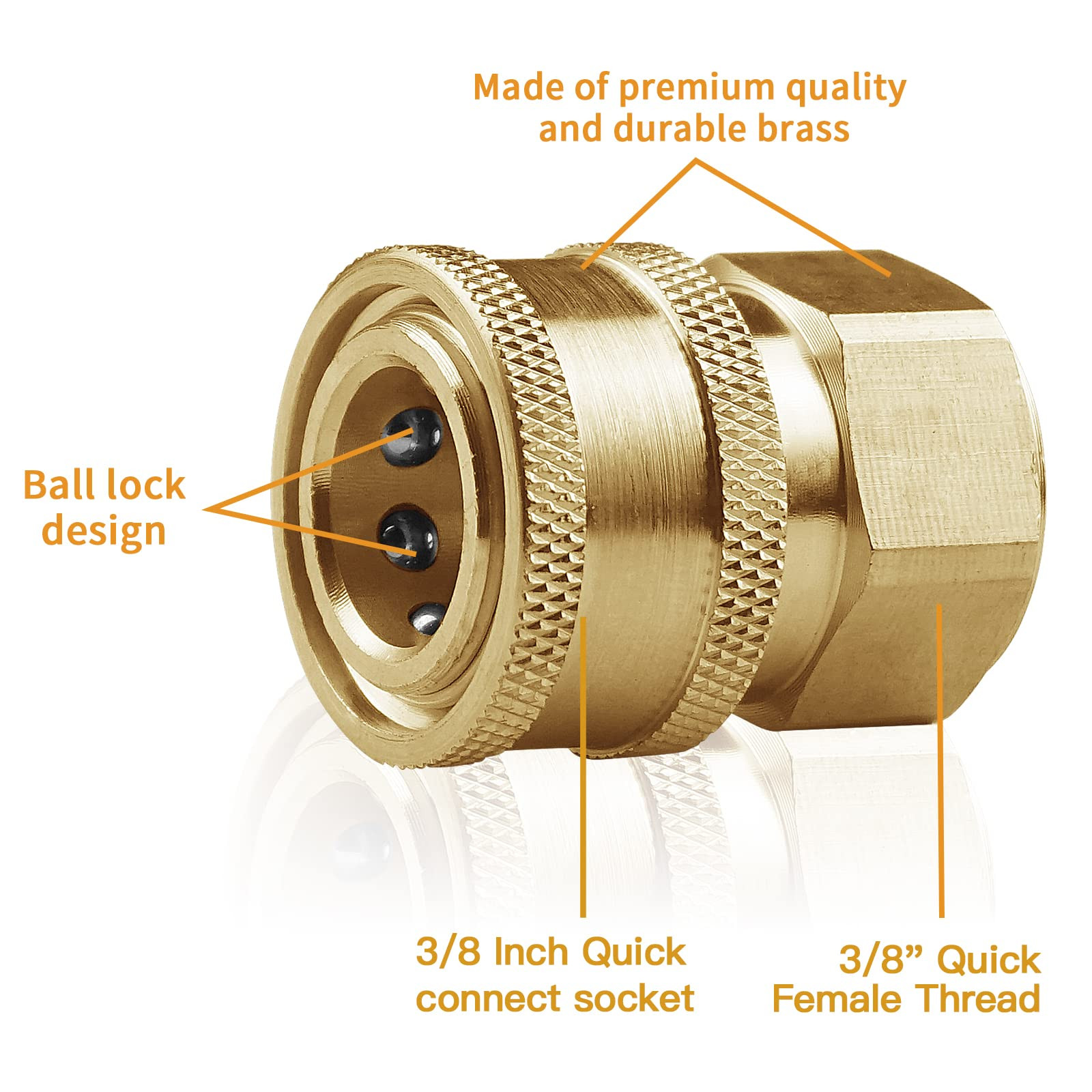Pressure Washer Couplers Brass Fittings, 2 Pack 3/8 inch Quick Connect to Fem…