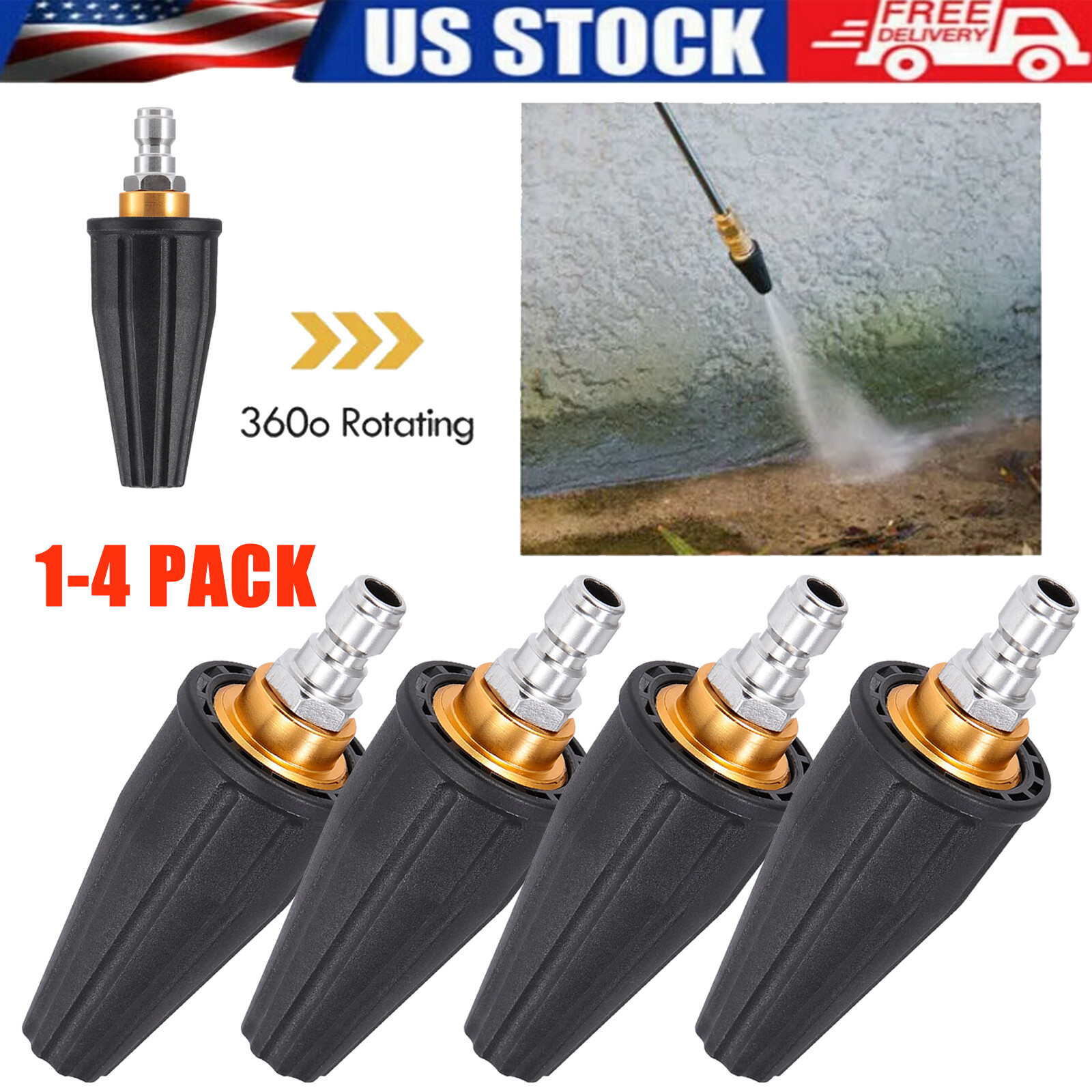 Lot 1/4″ High Pressure Washer Rotating Turbo Nozzle Spray Tip 4.0 GPM 4000PSI