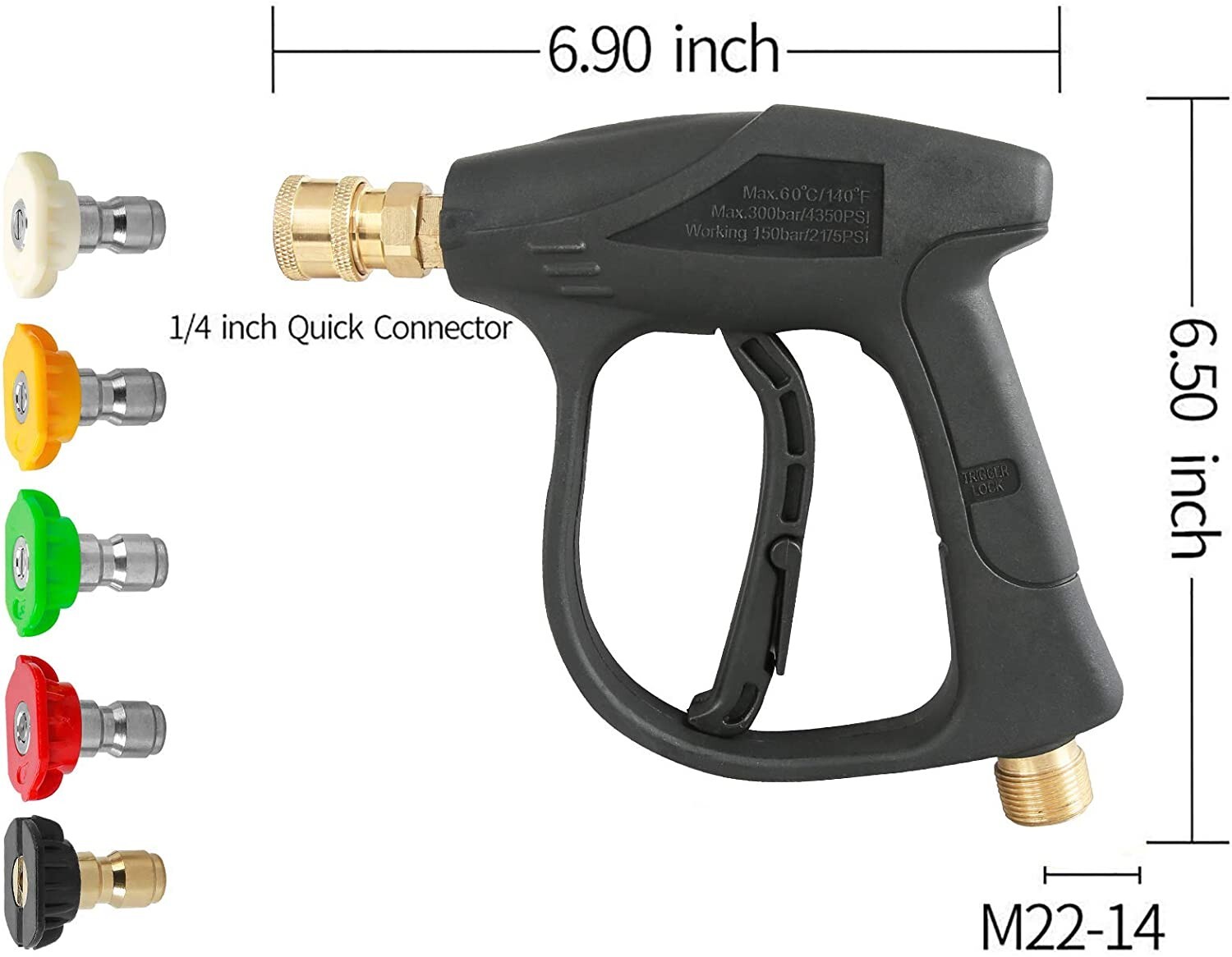 1/4″ High Pressure Washer Gun 4000 PSI Car Wash Foam Spray Short Wand w/ Nozzle