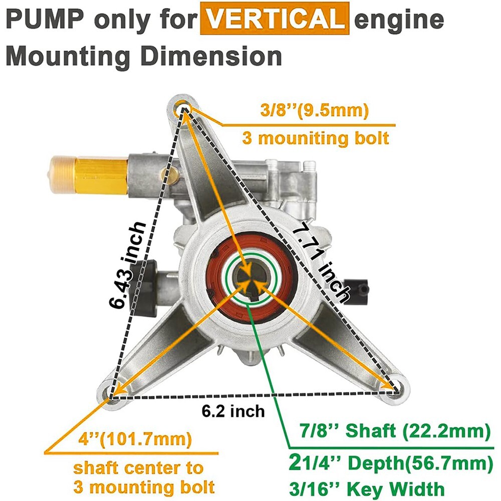 YAMATIC Pressure Washer Pump 7/8″ Shaft Vertical Replaced Pump 3000 PSI 2.5 GPM