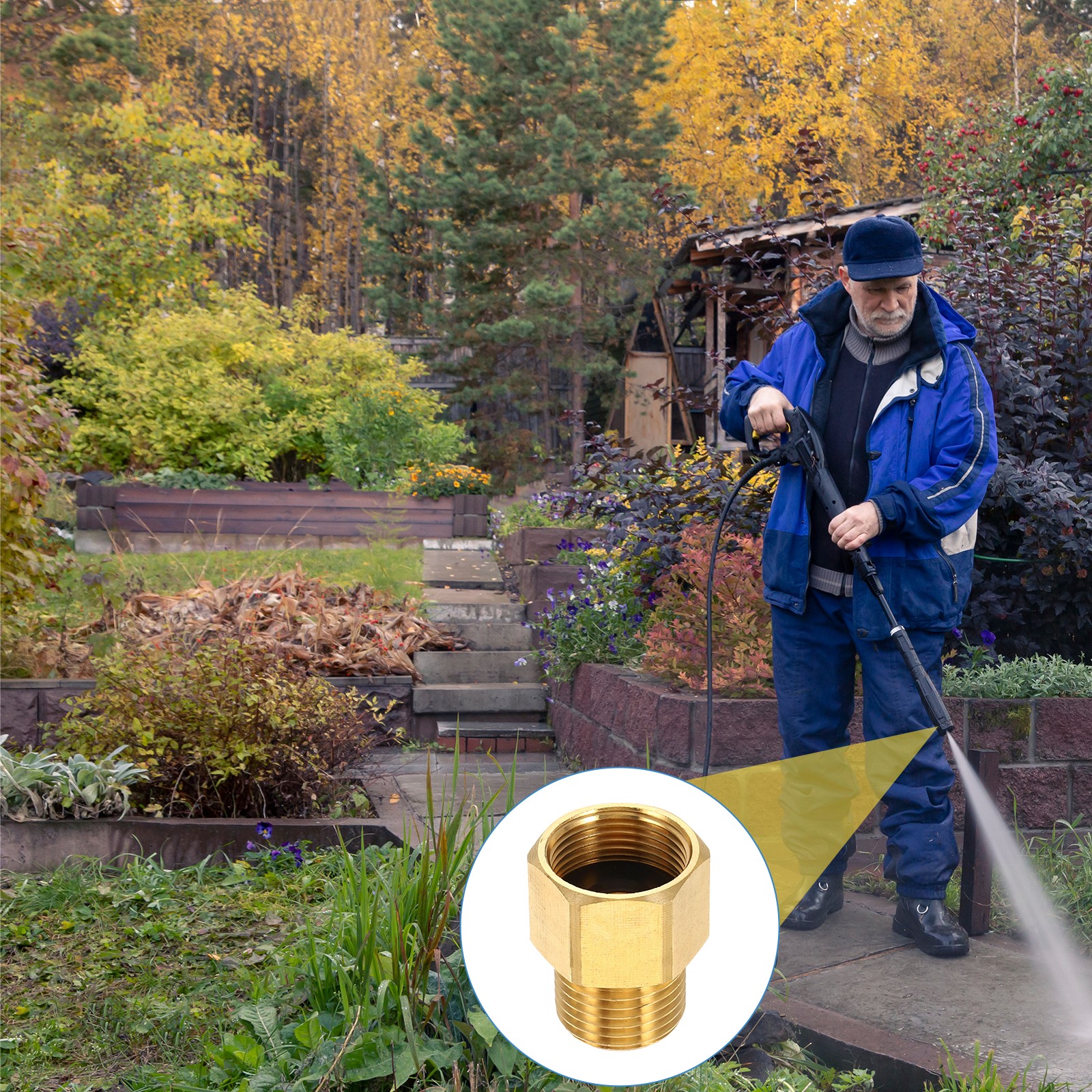 2Pcs Pressure Washer Adapter with Tape M22 Female to G1/2″ Male Brass