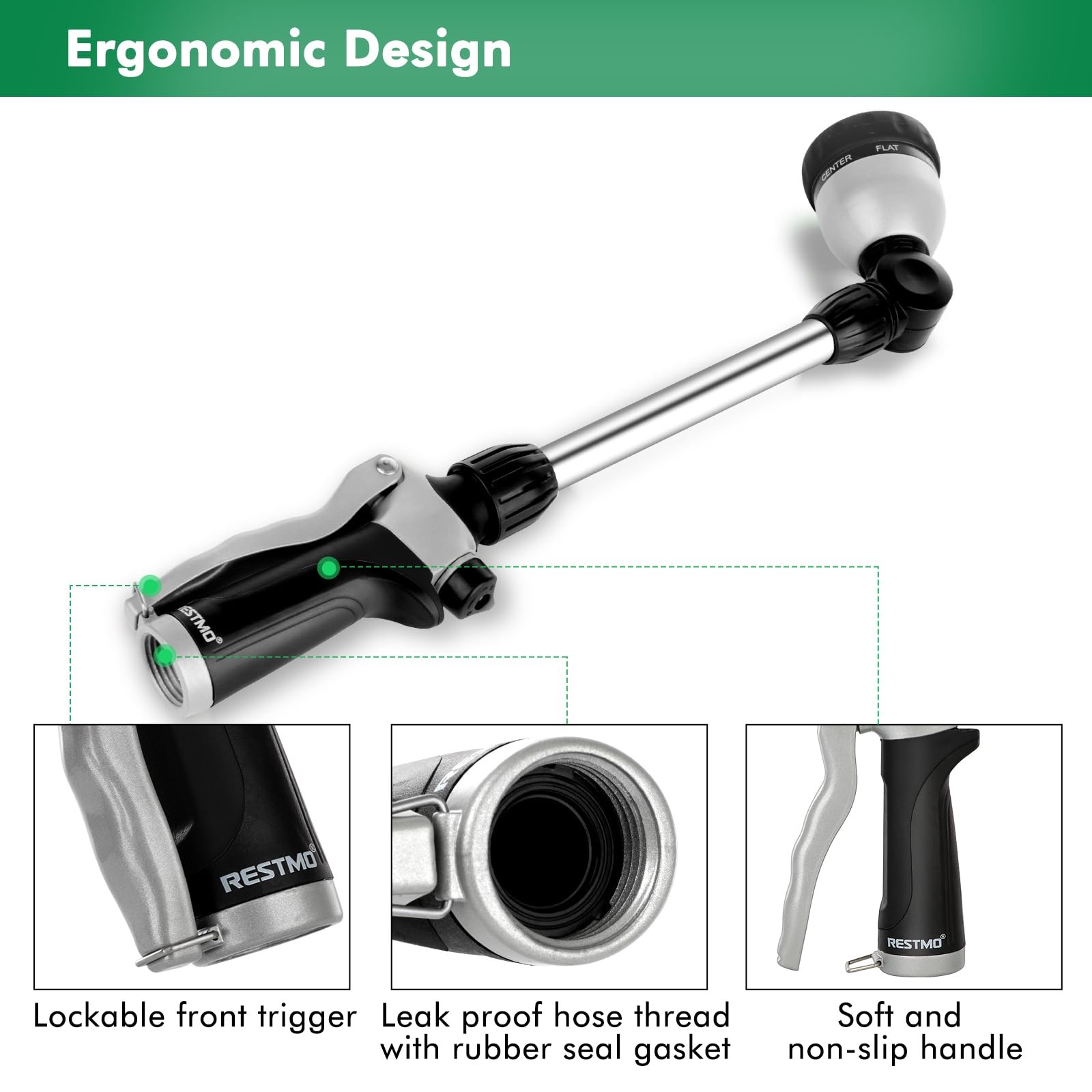 Metal Watering Wand, Heavy Duty Garden Hose Wand with 180° Swivel Ratcheting Hea