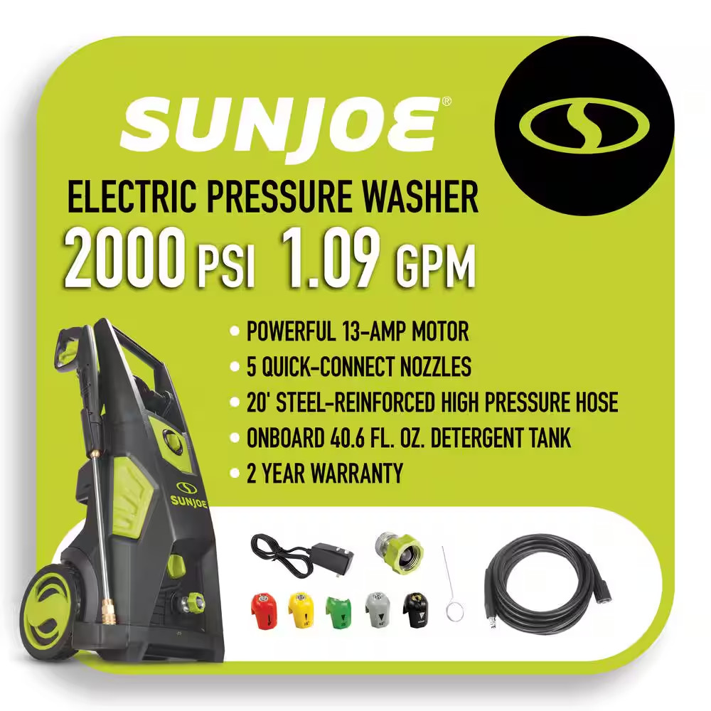 2000 PSI (PWMA Certified) 1.09 GPM 13A Brushless Electric Pressure Washer W/ Bra