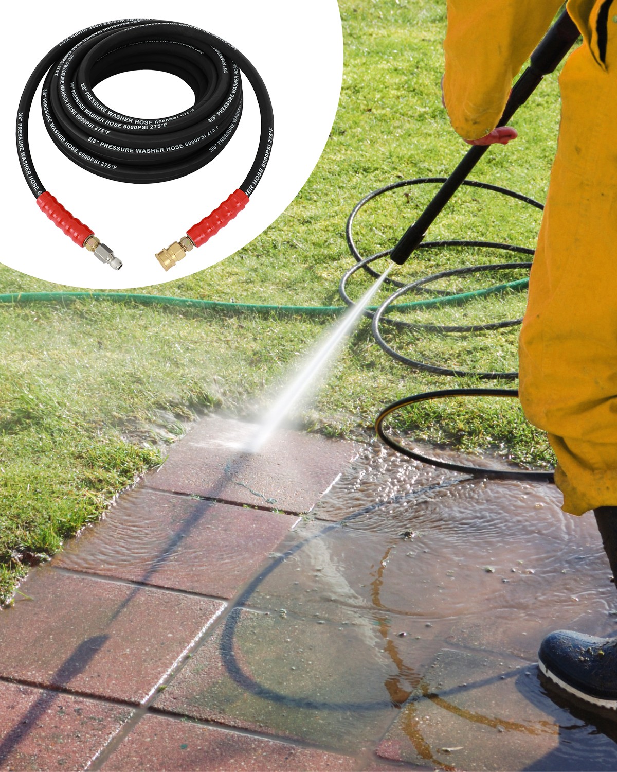 6000 PSI Pressure Washer Hose 3/8″ x 50ft / 100ft Non-Marking R2 Rating 2 Wire