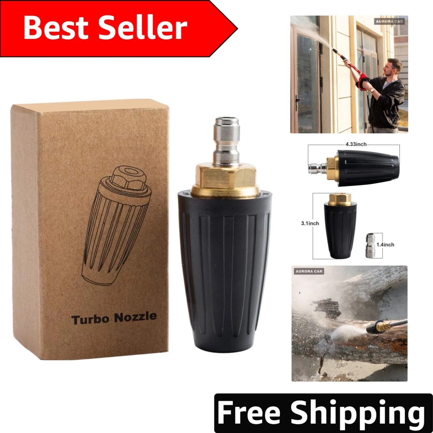 Stainless Steel Pressure Washer Turbo Nozzle 4.0 GPM for Heavy-Duty Cleaning