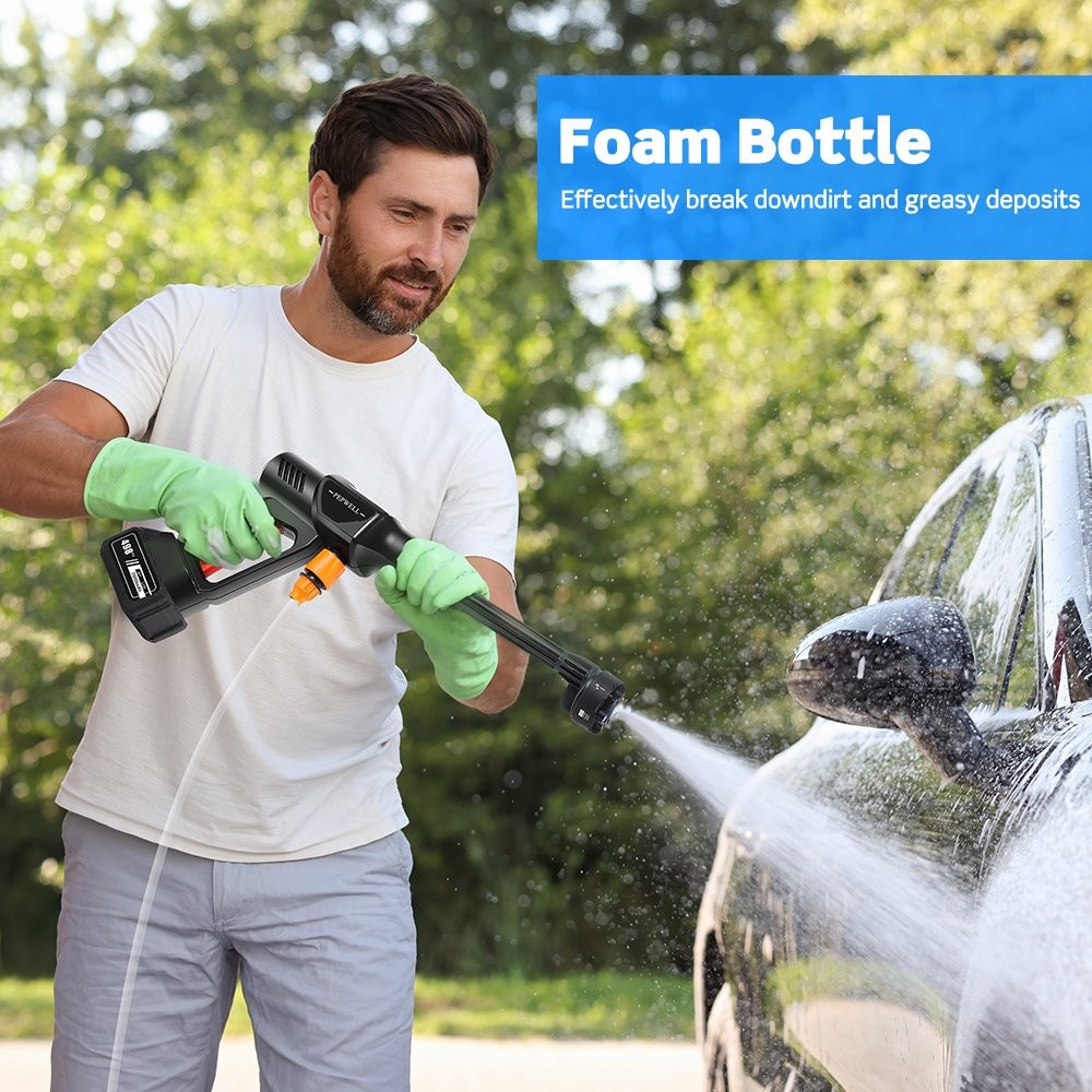 6in1 Cordless Car Pressure Washer 60Bar High Power Water Wash Cleaner & Battery