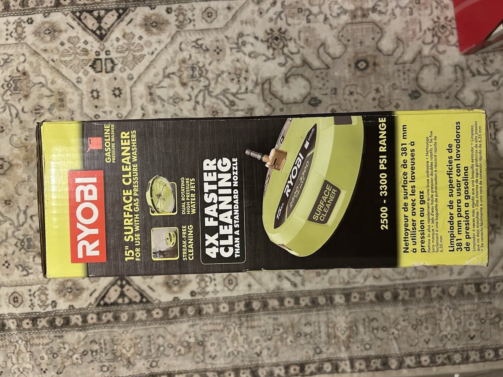 Ryobi 15 in. 3400 PSI Gas Pressure Washer Surface Cleaner with Caster Wheels