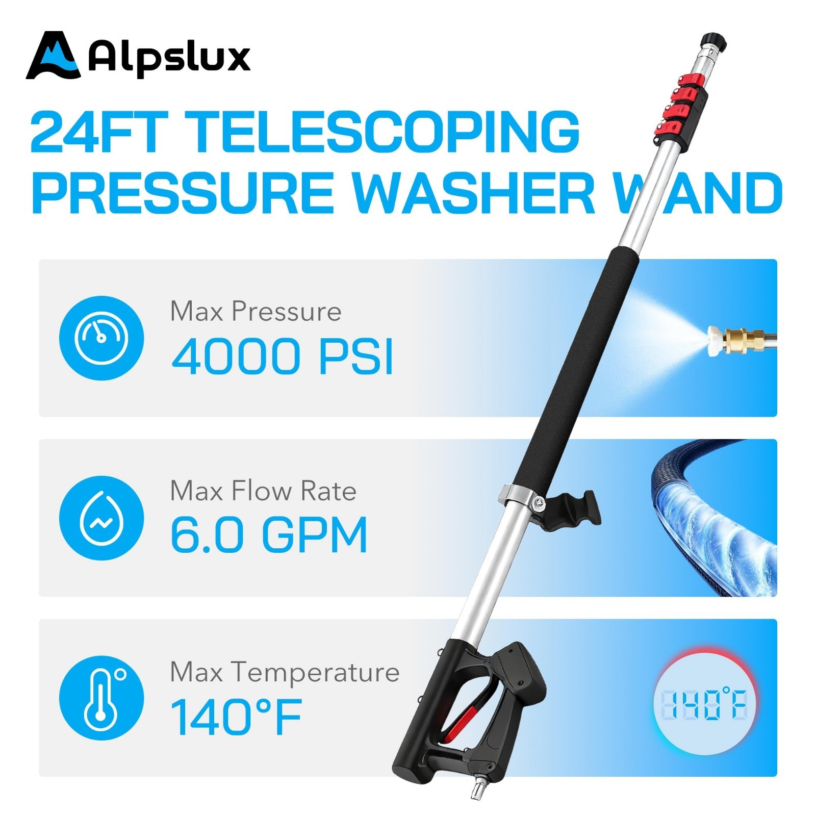 Telescoping Gutter Cleaning Tool Set – 24FT Pressure Washer Wand, Brush, Nozzles