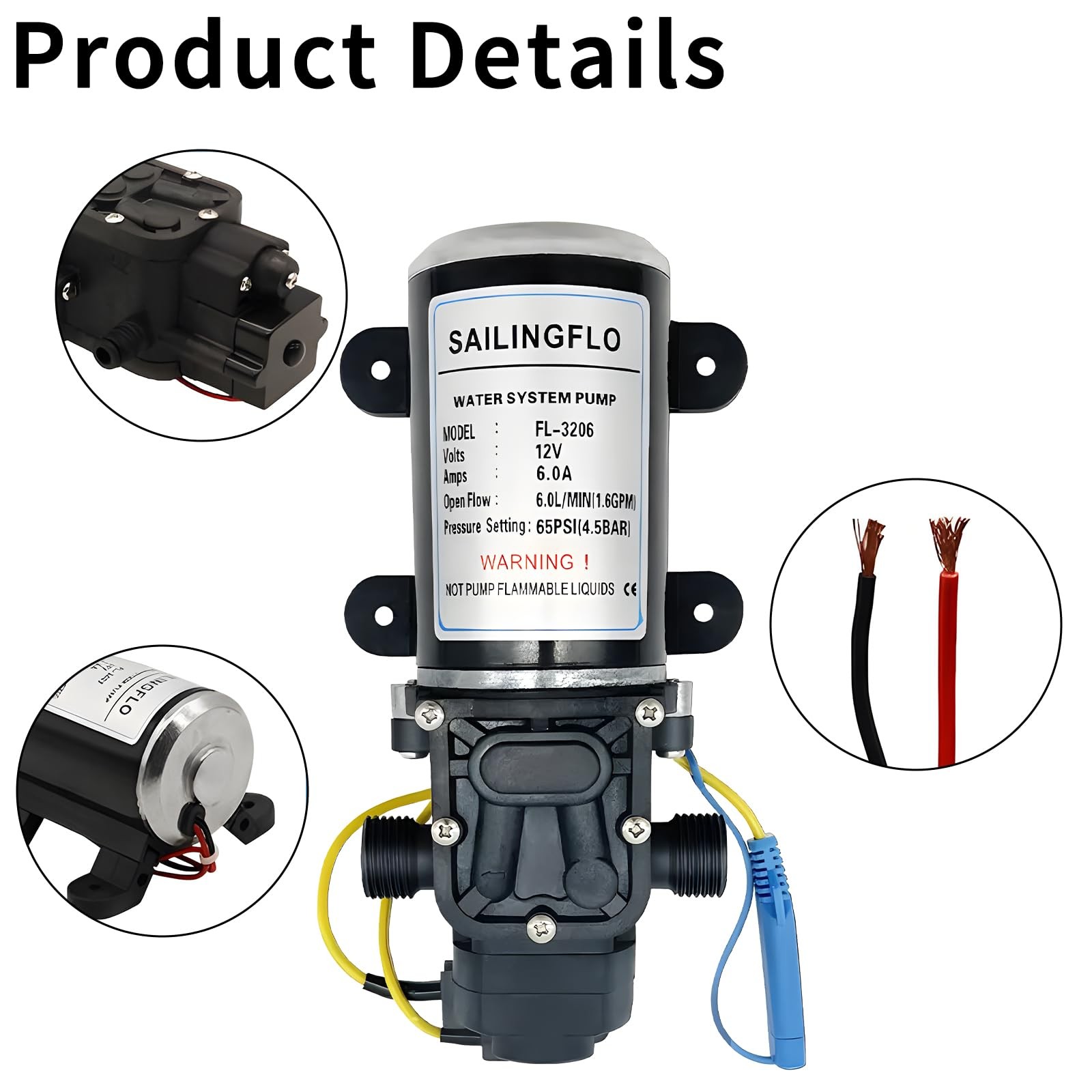 Water Pressure Pump,12V DC 6L/Min 1.6 GPM 65 PSI Diaphragm Water Pump for RV …