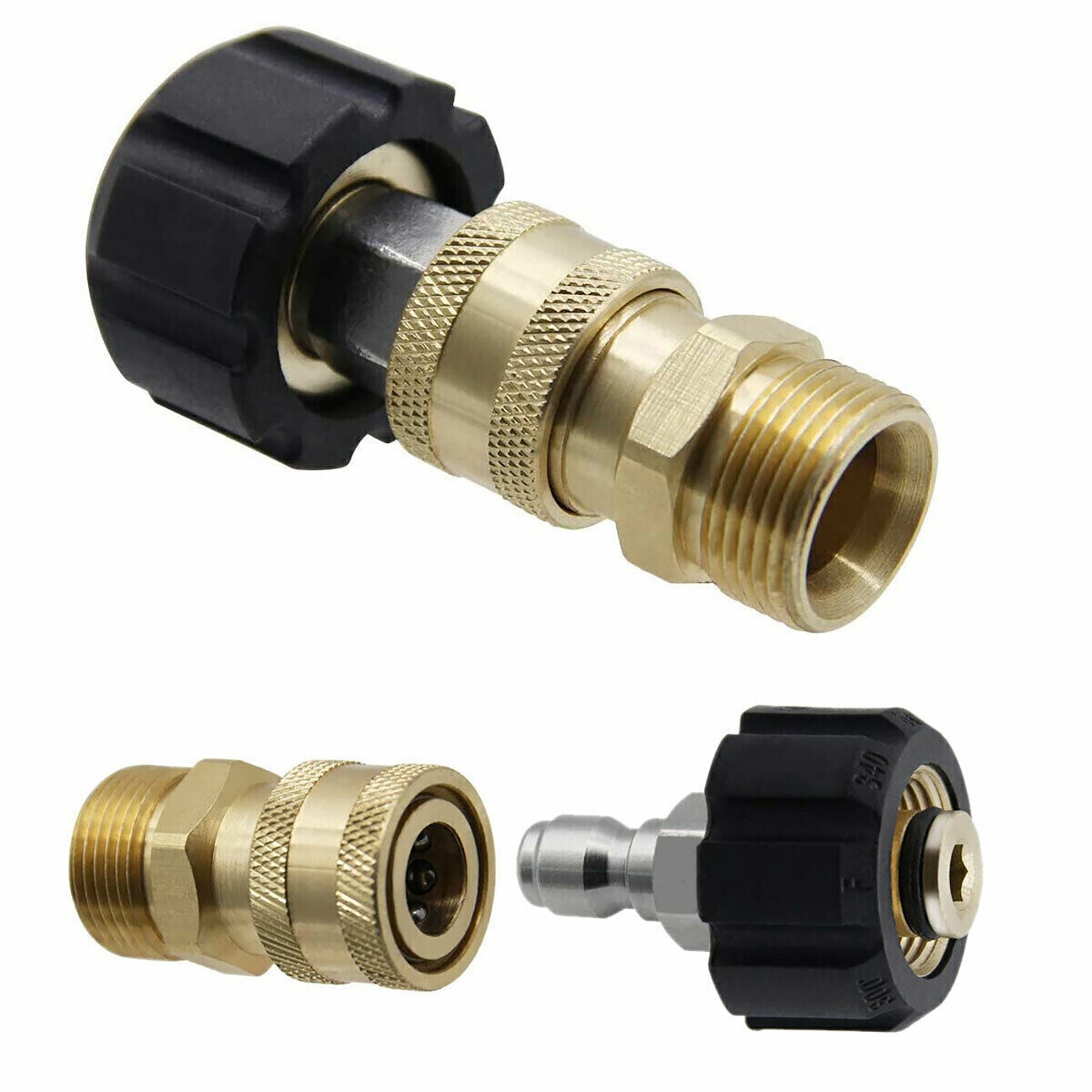 Glod+Black Pressure Washer Hose Connector Adapter Durable Replacement Parts