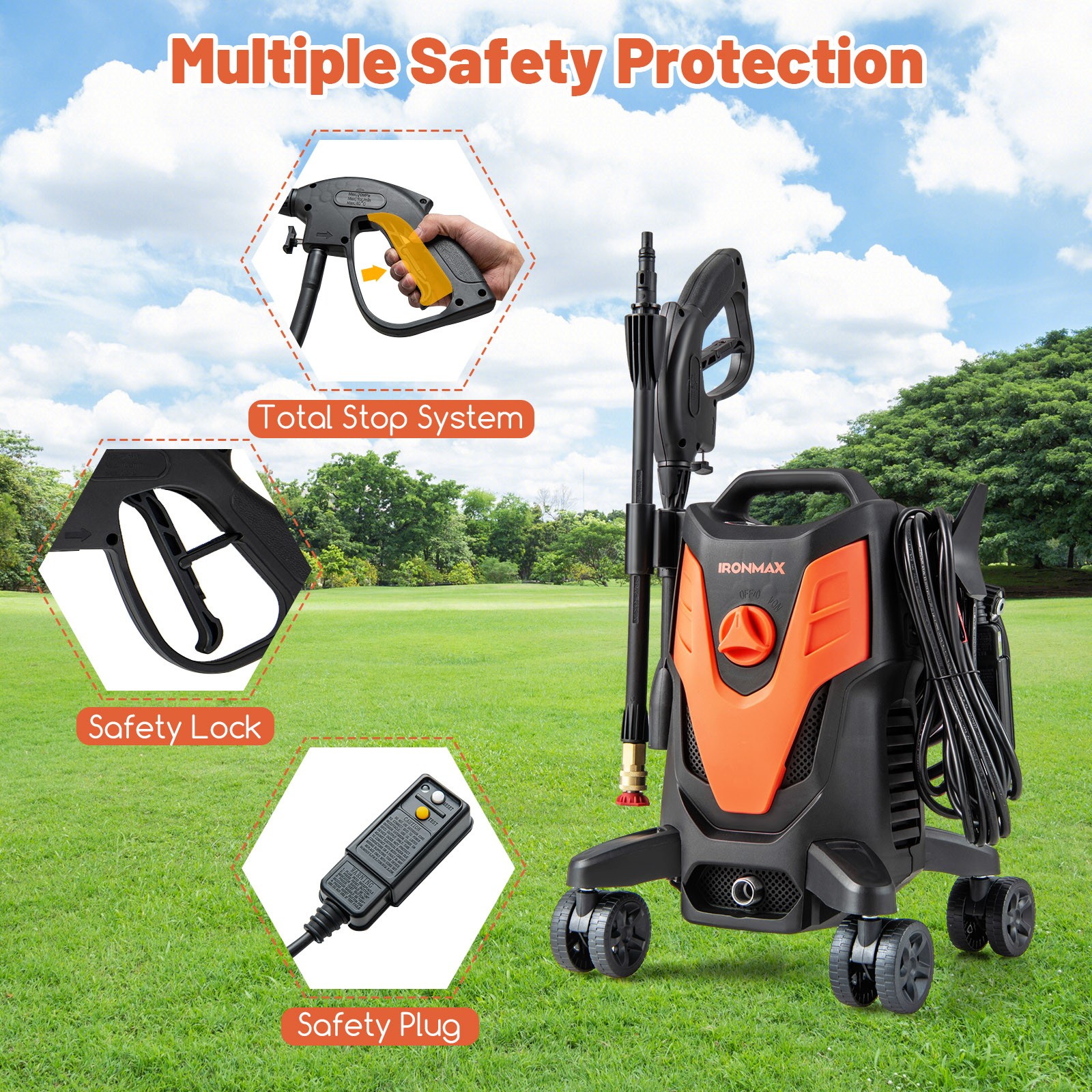 2400 PSI High Pressure Cleaner Machine Electric Pressure Washer w/4 Wheels