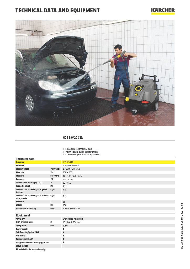 Karcher HIGH-PRESSURE WASHER HDS 3.0/20 C Ea