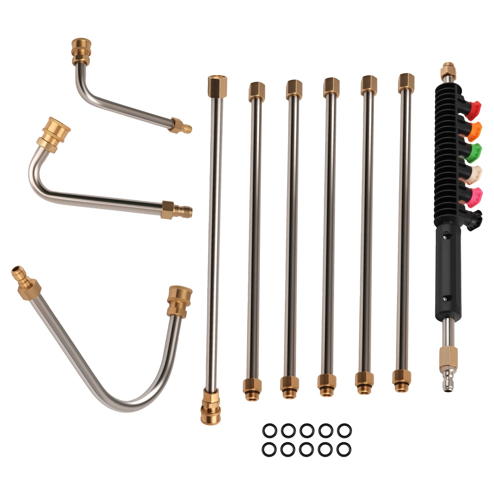 120in Pressure Washer Extension Rod Brass 4000PSI 30° 90° U Shape 6 Nozzle Tips