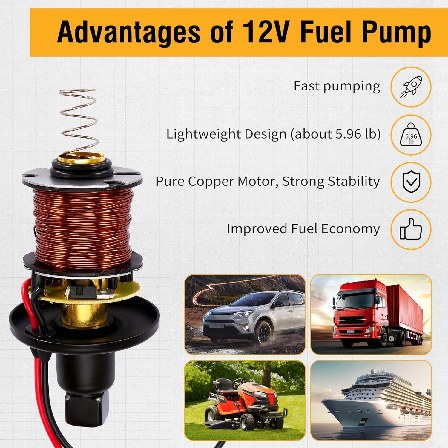 12V Low Pressure Inline Fuel Pump 2-3.5 PSI, Electric Universal Gasoline